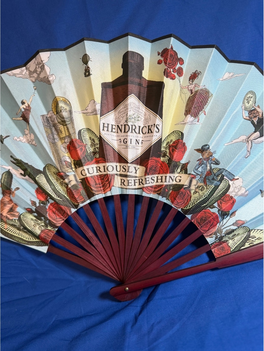Hendricks Gin wood and silk 23”  fan
